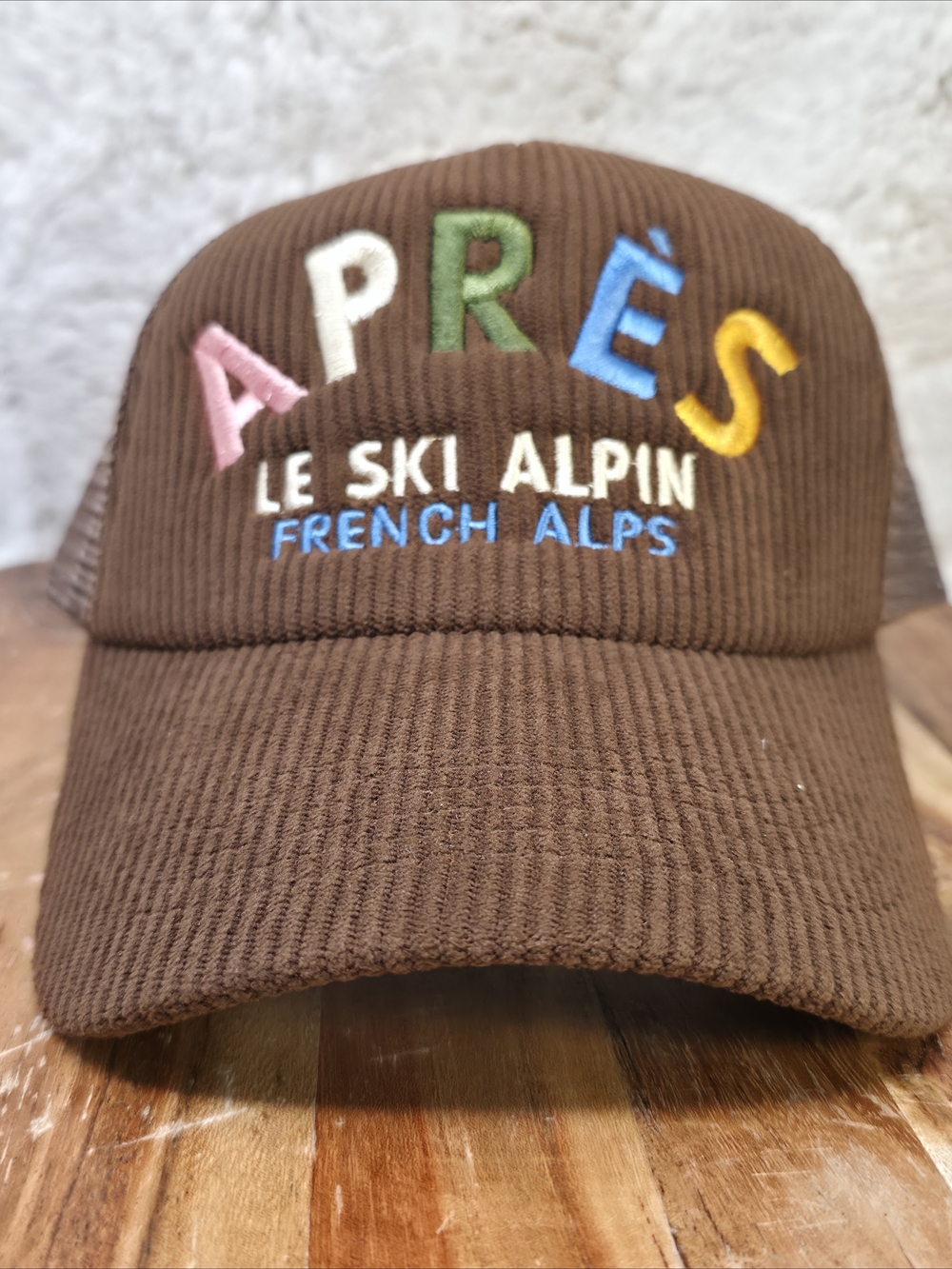 Brown 'APRÈS' Embroidered Corduroy Cap